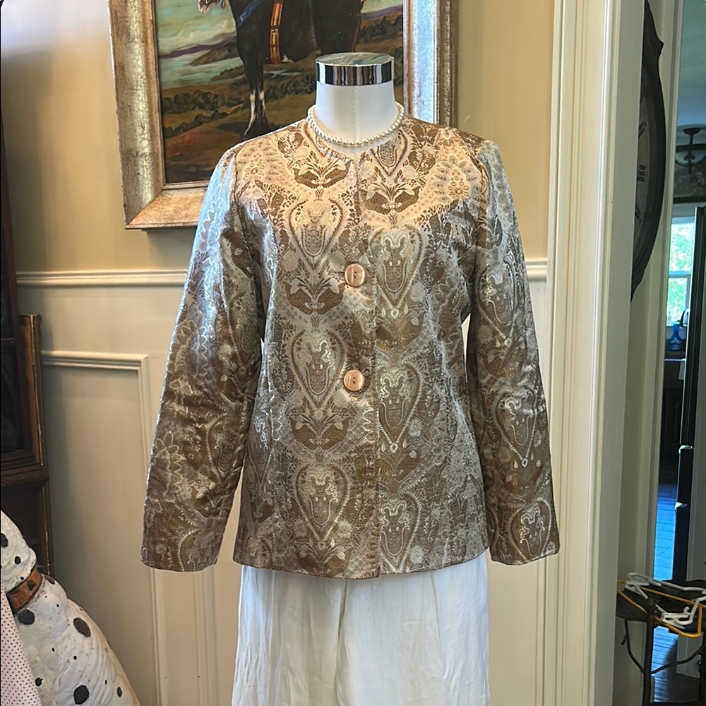 Vintage Sag Harbor Gold Brocade Sz 12P Blazer GUC
